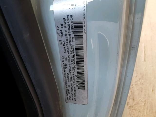 3VWPG3AG6AM035497 - 2010 VOLKSWAGEN NEW BEETLE TURQUOISE photo 10