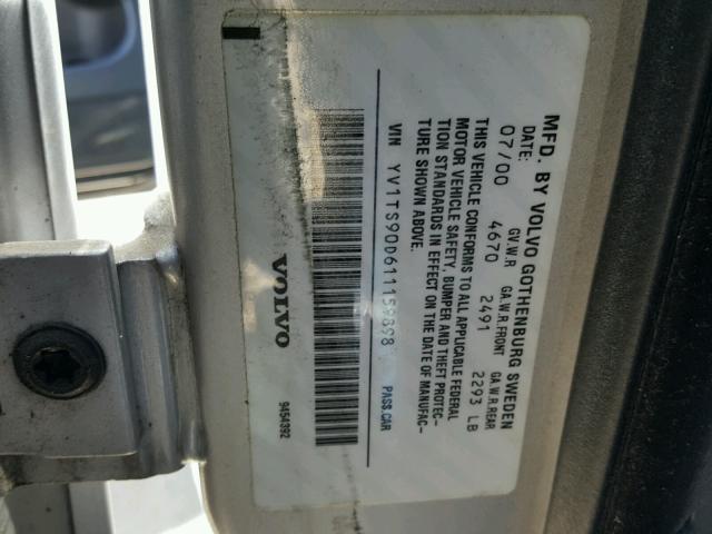 YV1TS90D611159898 - 2001 VOLVO S80 T6 SILVER photo 10