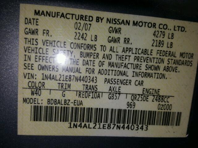 1N4AL21E87N440343 - 2007 NISSAN ALTIMA 2.5 GRAY photo 10