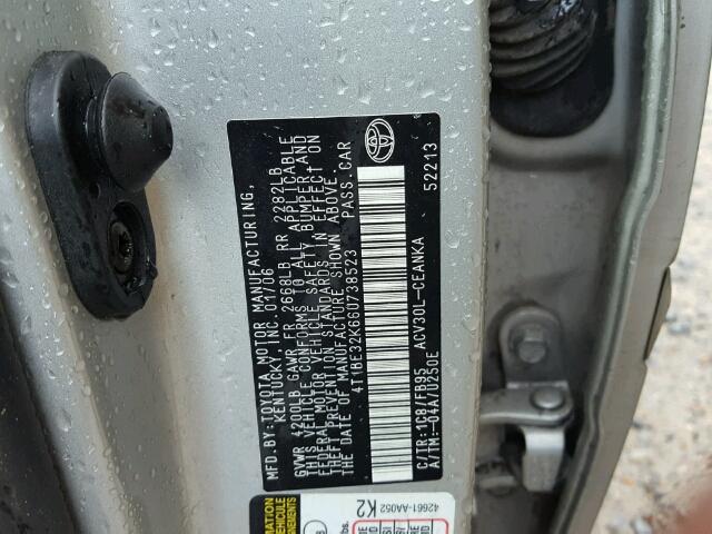 4T1BE32K66U738523 - 2006 TOYOTA CAMRY LE SILVER photo 10