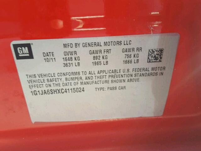 1G1JA6SHXC4115024 - 2012 CHEVROLET SONIC LS 红色 照片 10