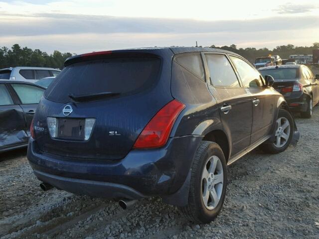 JN8AZ08T04W216396 - 2004 NISSAN MURANO SL BLUE photo 4