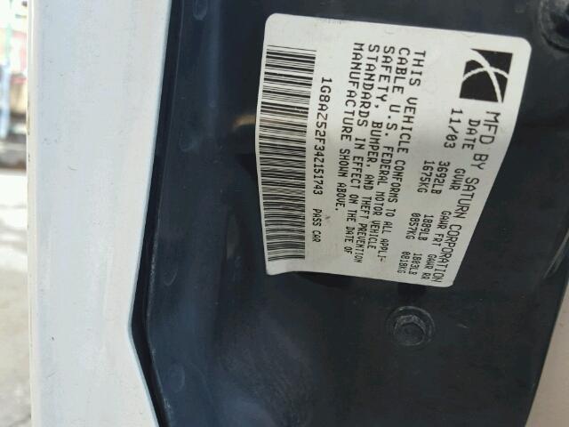1G8AZ52F34Z151743 - 2004 SATURN ION LEVEL WHITE photo 10