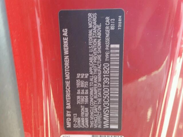 WMWSV3C50DT391820 - 2013 MINI COOPER S RED photo 10