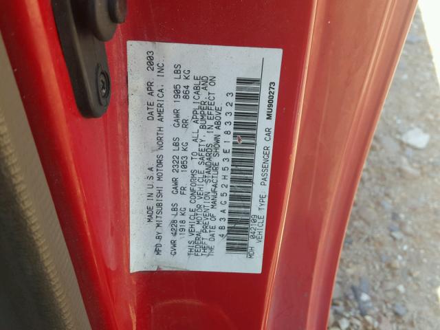 4B3AG52H53E183323 - 2003 DODGE STRATUS R/ RED photo 10