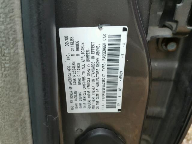 19UUA66268A036017 - 2008 ACURA TL GRAY photo 10