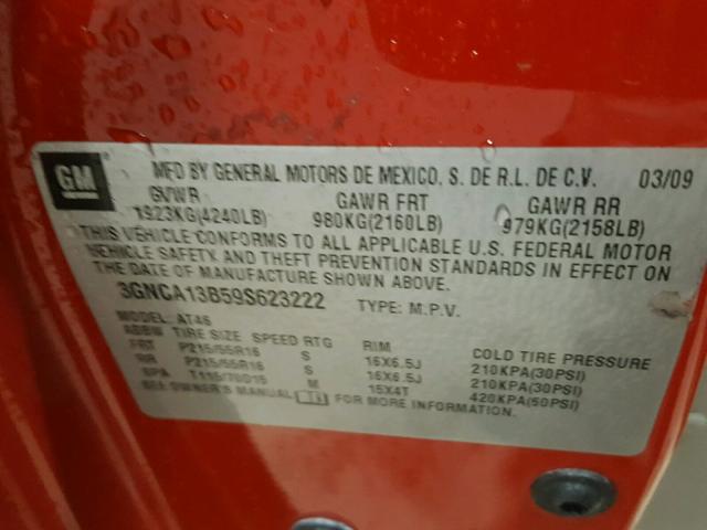 3GNCA13B59S623222 - 2009 CHEVROLET HHR LS RED photo 10