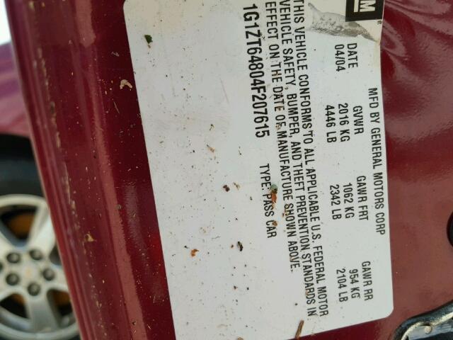 1G1ZT64804F207615 - 2004 CHEVROLET MALIBU MAX RED photo 10