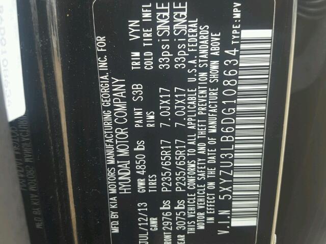 5XYZU3LB6DG108634 - 2013 HYUNDAI SANTA FE S Qara foto 10