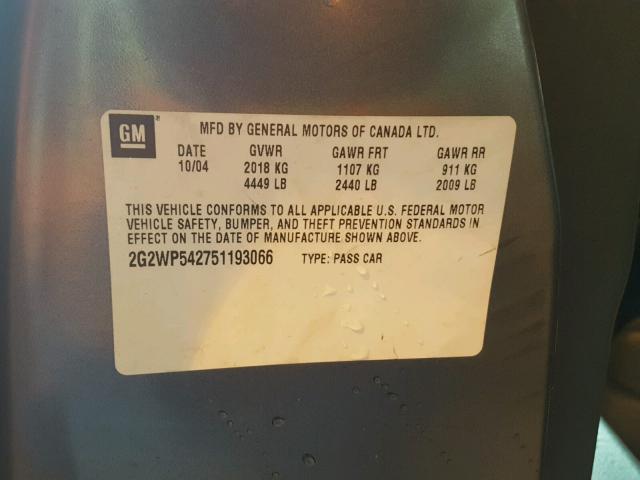 2G2WP542751193066 - 2005 PONTIAC GRAND PRIX ლურჯი ფოტო 10