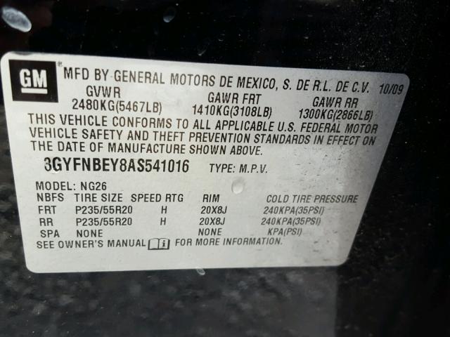 3GYFNBEY8AS541016 - 2010 CADILLAC SRX PERFOR 黑色 照片 10