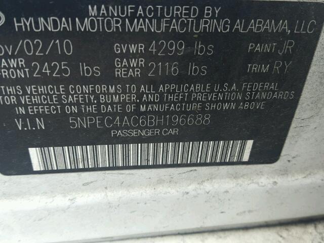 5NPEC4AC6BH196688 - 2011 HYUNDAI SONATA SE WHITE photo 10