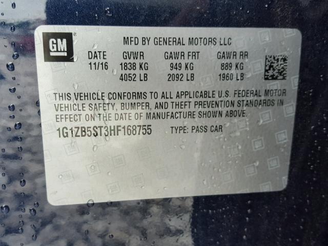 1G1ZB5ST3HF168755 - 2017 CHEVROLET MALIBU LS ლურჯი ფოტო 10