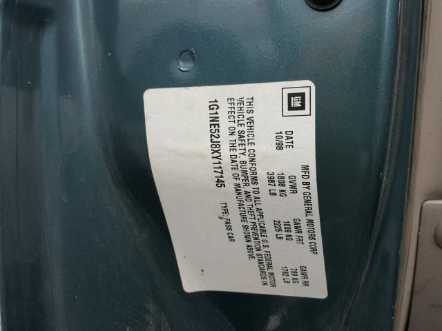 1G1NE52J8XY117145 - 1999 CHEVROLET MALIBU LS 青色 照片 10