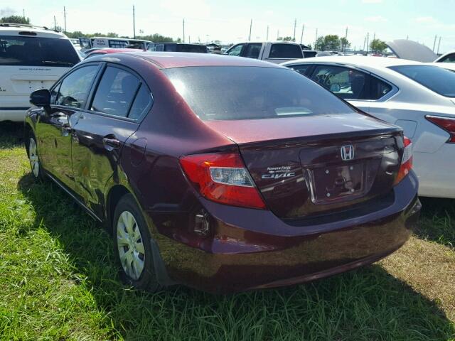 19XFB2F56CE043711 - 2012 HONDA CIVIC MAROON photo 3