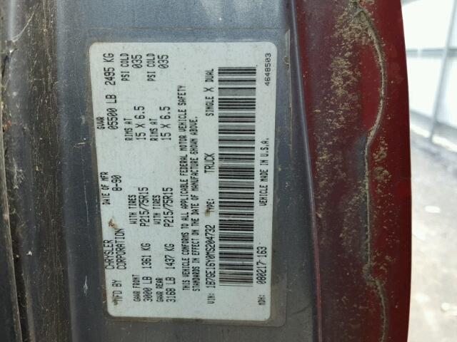 1B7GE16Y0MS204732 - 1991 DODGE D-SERIES D TWO TONE photo 10