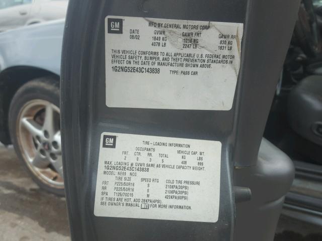 1G2NG52E43C143838 - 2003 PONTIAC GRAND AM S Boz foto 10