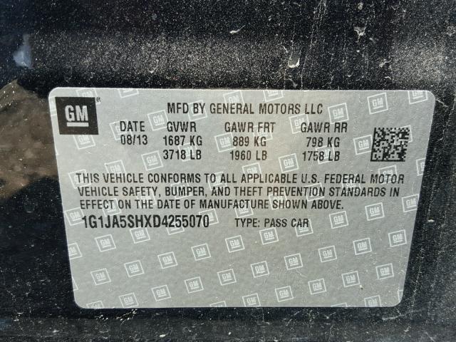 1G1JA5SHXD4255070 - 2013 CHEVROLET SONIC LS 黑色 照片 10