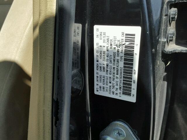 JHMCP26478C068352 - 2008 HONDA ACCORD BLACK photo 10