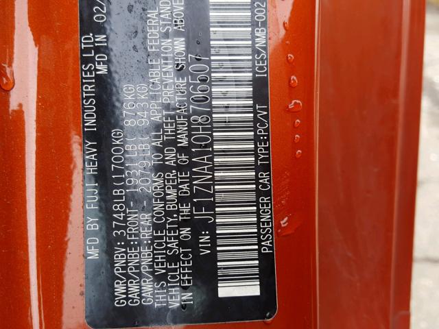 JF1ZNAA10H8706507 - 2017 TOYOTA 86 BASE ORANGE photo 10