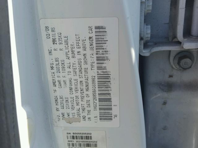 1HGCP26858A089962 - 2008 HONDA ACCORD EXL WHITE photo 10