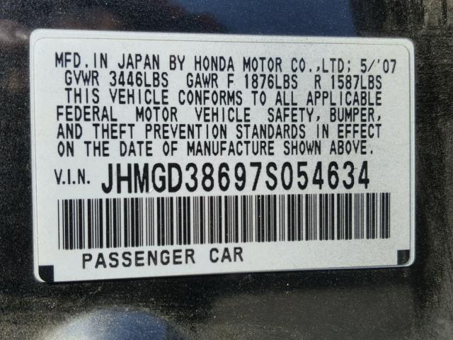 JHMGD38697S054634 - 2007 HONDA FIT S 黑色 照片 10