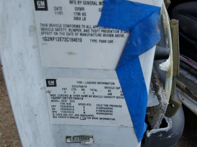 1G2NF12E72C184619 - 2002 PONTIAC GRAND AM S WHITE photo 10