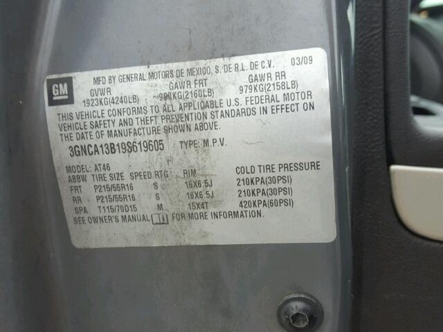 3GNCA13B19S619605 - 2009 CHEVROLET HHR LS ნაცრისფერი ფოტო 10