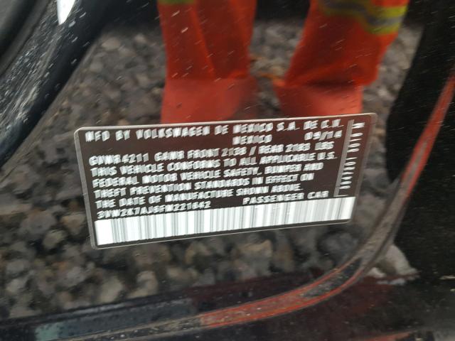 3VW2K7AJ6FM221642 - 2015 VOLKSWAGEN JETTA BASE Սև լուսանկար 10