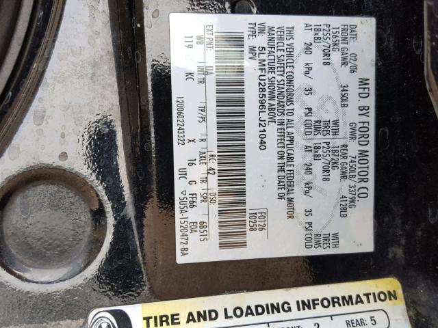 5LMFU28596LJ21040 - 2006 LINCOLN NAVIGATOR Noir photo 10