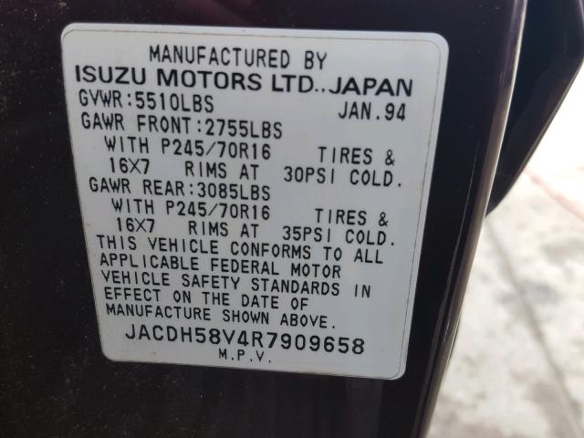 JACDH58V4R7909658 - 1994 ISUZU TROOPER S MAROON photo 10