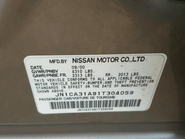 JN1CA31A91T304059 - 2001 NISSAN MAXIMA GRAY photo 10