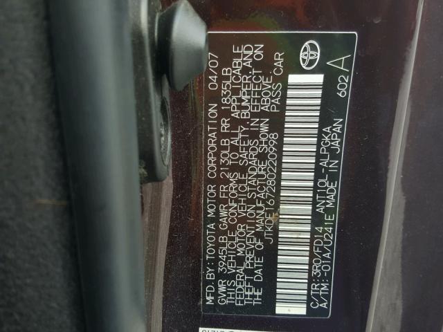 JTKDE167280220998 - 2008 TOYOTA SCION TC 紫色 照片 10