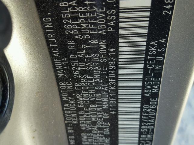 4T1BF1FK3FU498214 - 2015 TOYOTA CAMRY LE ოქროსფერი ფოტო 10