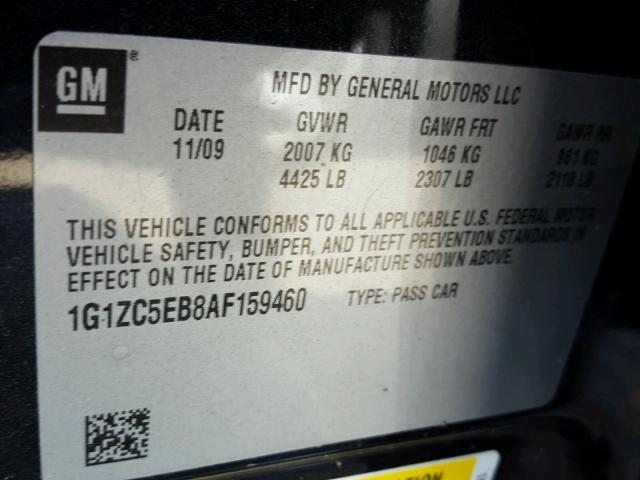 1G1ZC5EB8AF159460 - 2010 CHEVROLET MALIBU BLACK photo 10