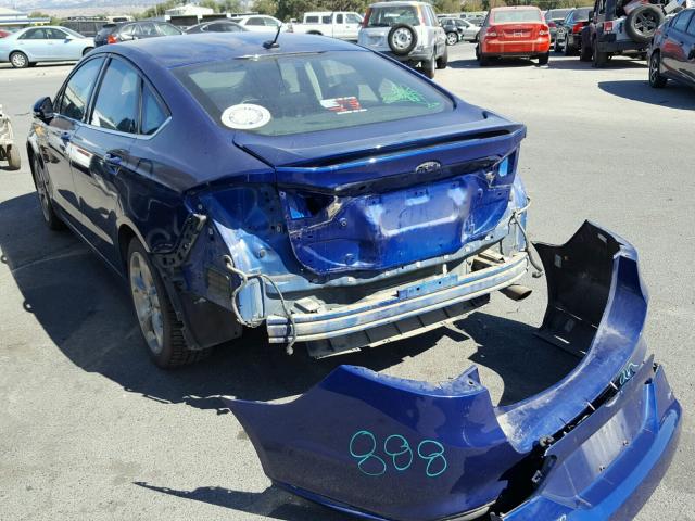 1FA6P0H70E5398057 - 2014 FORD FUSION SE BLUE photo 3