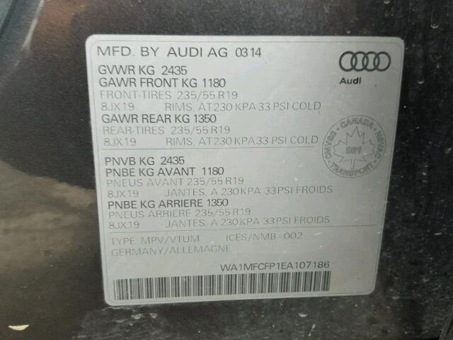 WA1MFCFP1EA107186 - 2014 AUDI Q5 PROGRES 石墨色 照片 10