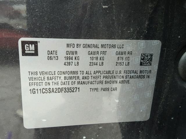 1G11C5SA2DF335271 - 2013 CHEVROLET MALIBU 1LT 灰色 照片 10