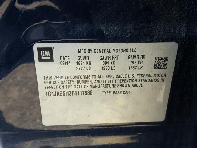 1G1JA5SH3F4117986 - 2015 CHEVROLET SONIC LS BLUE photo 10