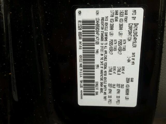 1D4HB58D64F147169 - 2004 DODGE DURANGO LI BLACK photo 10