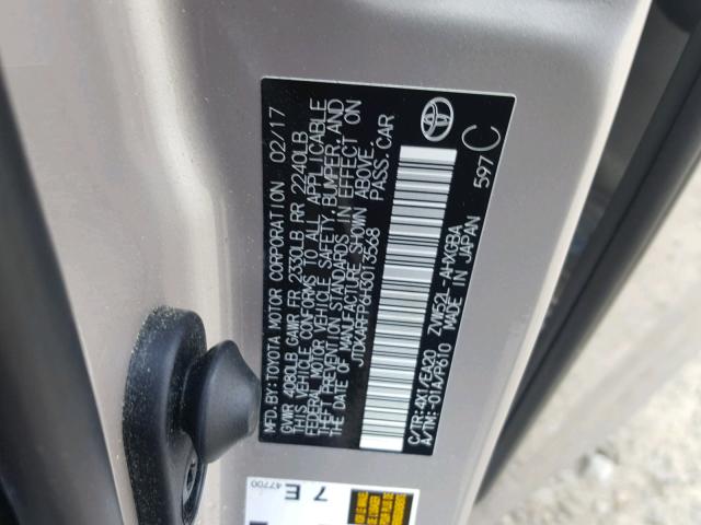 JTDKARFP6H3013568 - 2017 TOYOTA PRIUS PRIM SILVER photo 10