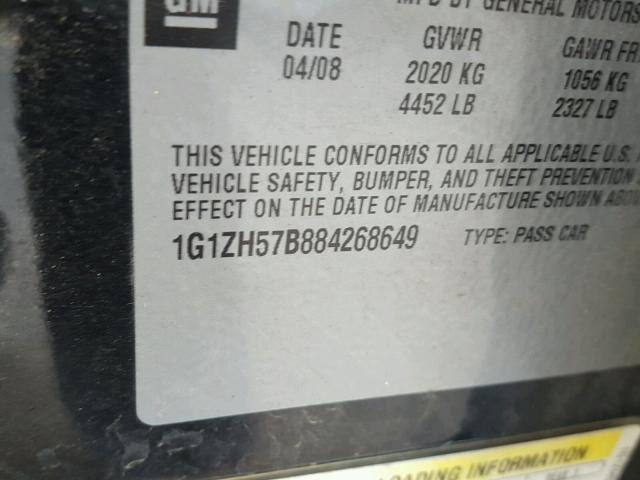 1G1ZH57B884268649 - 2008 CHEVROLET MALIBU 1LT BLACK photo 10