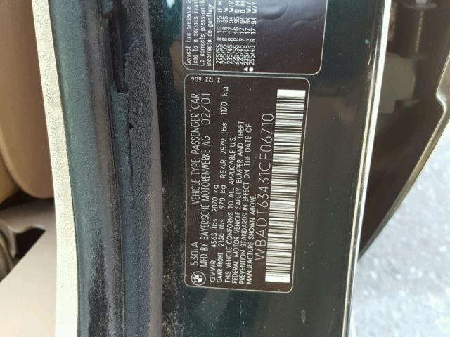 WBADT63431CF06710 - 2001 BMW 530 I AUTO GREEN photo 10