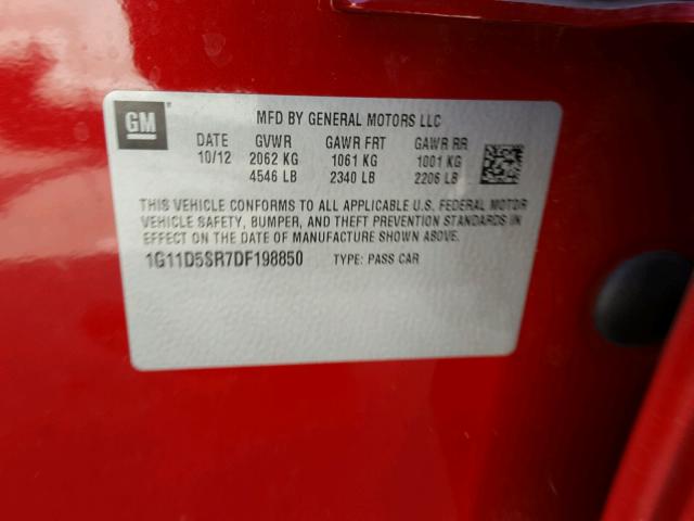 1G11D5SR7DF198850 - 2013 CHEVROLET MALIBU 1LT RED photo 10