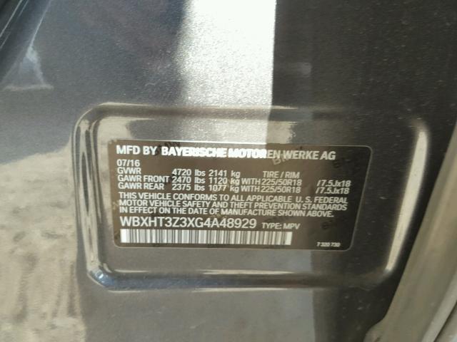 WBXHT3Z3XG4A48929 - 2016 BMW X1 XDRIVE2 Gris foto 10