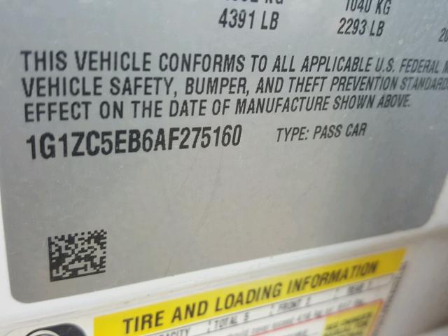 1G1ZC5EB6AF275160 - 2010 CHEVROLET MALIBU 1LT WHITE photo 10