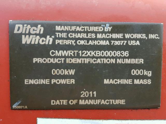 CMWRT12XKB0000836 - 2011 DITCH WITCH TRENCHER BURGUNDY photo 10