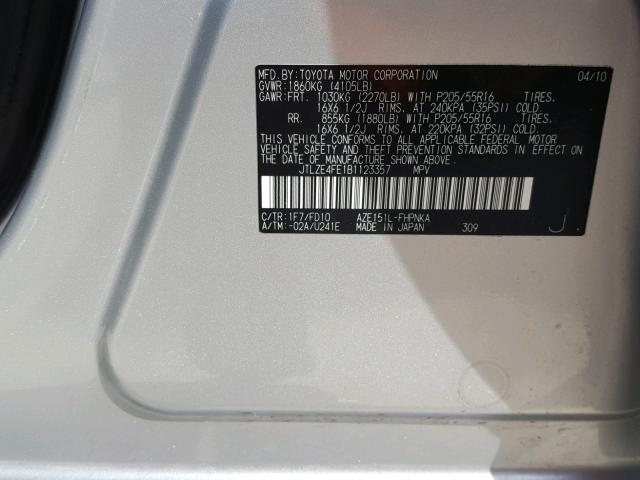 JTLZE4FE1B1123357 - 2011 TOYOTA SCION XB Күміс фото 10