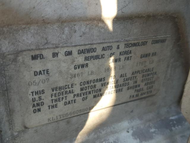 KL1TD56608B017382 - 2008 CHEVROLET AVEO BASE Biały zdjęcie 10