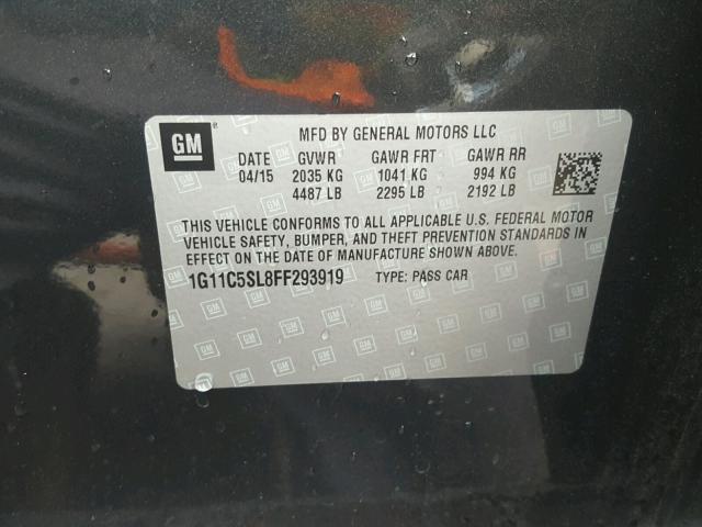 1G11C5SL8FF293919 - 2015 CHEVROLET MALIBU 1LT ნაცრისფერი ფოტო 10